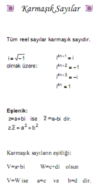 Karmaşık Sayılar Formülü